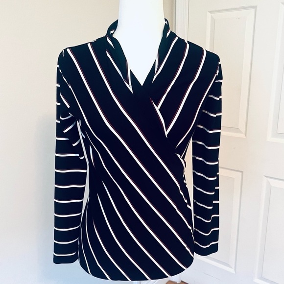 NWT - WHITE HOUSE BLACK MARKET Long Sleeve Striped Stretch Blouse - Size XS - Picture 6 of 9